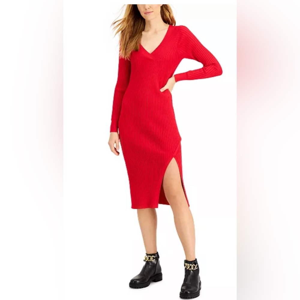 Black Ribbed Sweater Long Sleeve Dress